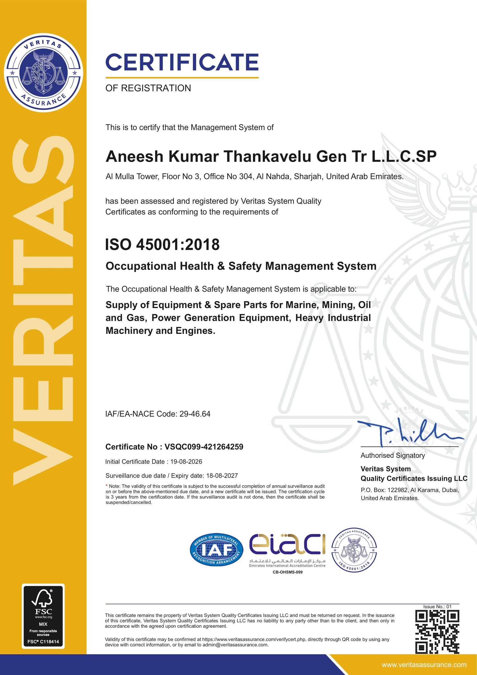 ISO 45001:2018 Certificate